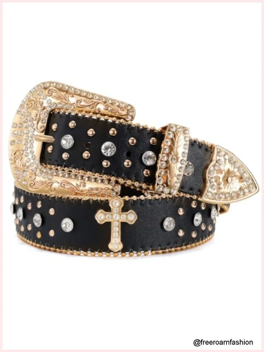 Premium Leather Rhinestone Belt with Detachable Buckle for Western Outfits